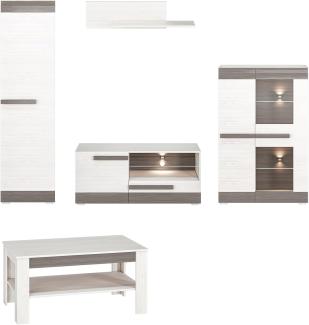 Wohnzimmer-Set "Blanco" Wohnwand 5-teilig Pinie weiß grau MDF