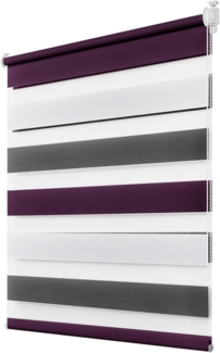 Deswell Doppelrollo Klemmfix ohne Bohren Weiß-Grau-Lila B60 x H130 cm (Stoffbreite 56cm) Rollos für Fenster ohne Bohren für Fenster mit Lichtdurchlässig & Verdunkelnd/Höhe Stufenlos Verstellbar