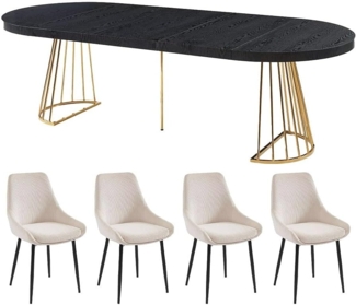 Vente-unique - Set Tisch FIRELA + 4 Stühle MASURIE - Schwarz & Cremefarben