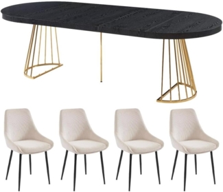 Vente-unique - Set Tisch FIRELA + 4 Stühle MASURIE - Schwarz & Cremefarben