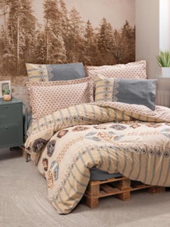 Ranforce Single XXL Bettbezug-Set (DE), 'Dakota', Grau, Beige, Orange, Rot