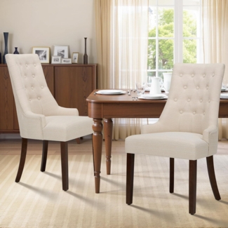 COLAMY Esszimmerstühle 2er Set, Moderne Küchenstuhl Gepolsterte Esszimmerstühle im Wingback, Polsterstuhl Wohnzimmerstuhl mit Knopfsteppung für Esszimmer, Küche, Restaurant mit Holzbeinen, Beige