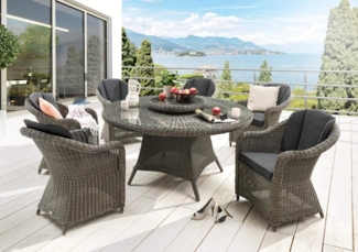 Destiny Garten-Essgruppe MALAGA LUNA, (19-tlg, 6x Sessel, 1x Tisch, 1x Drehteller, inkl. Auflagen), Aluminium, Polyrattan