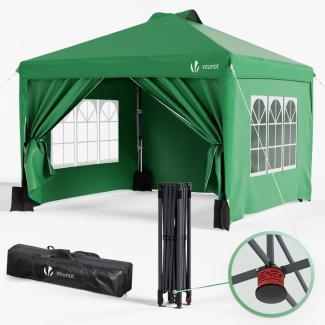 VOUNOT Pavillon 3x3 m Wasserdicht Stabil Winterfest, Pop Up Faltpavillon mit 4 Seitenteilen und 5 Sandsäcke, Faltbar Partyzelt Gartenzelt Gartenpavillon inkl. Tasche, Grün