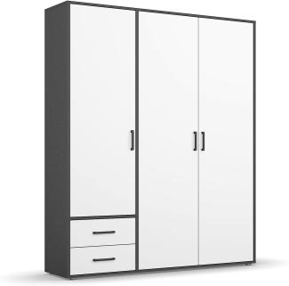 rauch Kleiderschrank; Drehtürenschrank VOYAGER, 3-türig, 2 Schubkästen, Alpinweiß/Graumetallic, 140x194x53xcm