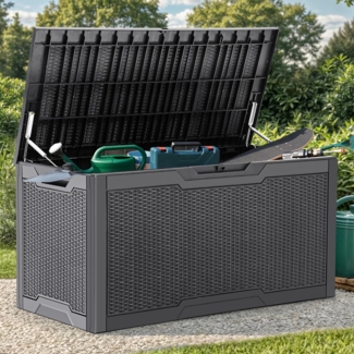 YITAHOME 380 Liter Gartenbox Wasserdicht, Abschließbarem Garten Auflagenbox, Outdoor kissenbox Wetterfest Garten Aufbewahrungsbox mit Seitengriffen für Gartengeräten Poolzubehör Spielzeug, Dunkelgrau