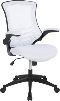 Flash Furniture Bürostuhl mit mittelhoher Rückenlehne – Ergonomischer Schreibtischstuhl mit hochklappbaren Armlehnen und Netzstoff – Perfekt für Home Office oder Büro – Weiß