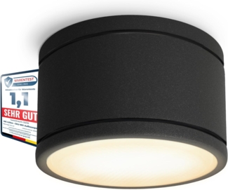 SSC-LUXon LED Außen-Deckenleuchte CELI-WX Bad Aufbaustrahler rund schwarz IP44 mit LED GX53 dimmbar 6W, Warmweiß
