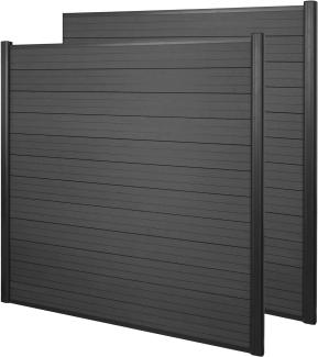 WPC-Sichtschutz Sarthe, Windschutz Zaun, Alu-Pfosten ~ 2er Set, 3,75m anthrazit