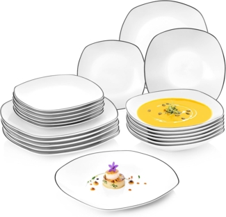 SÄNGER Porzellan Geschirrset Bilgola Black Rim 18 teilig für 6 Personen