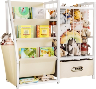 Yorbay Spielzeugtruhe 2 in 1 Bücherregal Kinderregal, Kinderzimmerregal mit Aufbewahrungsbox & Taschen, 84 x 30 x 76 cm