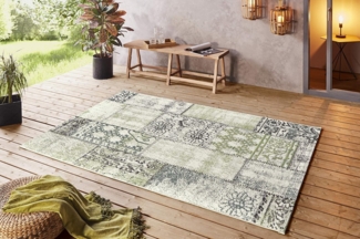 In- & Outdoor Teppich Symi Grün Creme Schwarz - 80x150x0,8cm