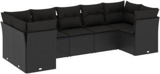 vidaXL 7-tlg. Garten-Sofagarnitur mit Kissen Schwarz Poly Rattan 3218115