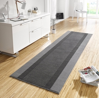 Kurzflor Teppich Läufer Band Grau - 80x500x0,9cm
