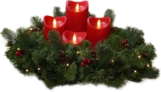 BONETTI Adventskranz Künstlicher Adventskranz mit Lichterkette und 4 LED Kerzen, batteriebetrieben, Ø 40cm, Tannenkranz mit Zapfen, Beeren, flammenlos