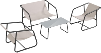 Outsunny Sitzgruppe Gartenmöbel-Set mit 2 Sesseln, 1 Zweisitzer, 1 Couchtisch, (Gartensitzgruppe, 4-tlg, Gartengarnitur), für Balkon, Terrasse, Mesh, Creme