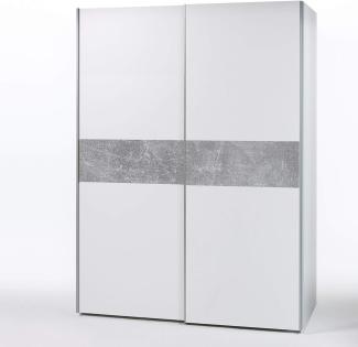 PULS Eleganter Kleiderschrank mit viel Stauraum - Vielseitiger Schwebetürenschrank in Weiß, Bauchbinde Beton - 170 x 195 x 58 cm (B/H/T)