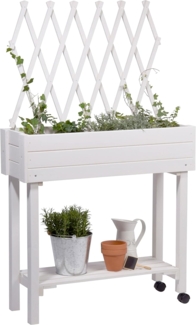 dobar® 58186e rollbares Hochbeet mit Rankgitter | Pflanzkasten auf Rollen | Blumenbeet aus Massiv-Holz | Schmales Kräuterbeet für Garten/Terrasse/Balkon | 79 x 28,5 x 130 cm | Weiß