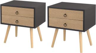 EUGAD 2X Nachttische Beistelltisch mit 2 Schubladen Nachtkommode Nachtschrank Holzbeine MDF 46x35x50cm Grau 0062ZZ-2