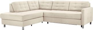 CAVADORE Ecksofa Piccoli mit Ottomane links / Sofaecke mit Bettfunktion und Bettkasten im modernen Design / 233 x 80 x 196 / Flachgewebe Beige