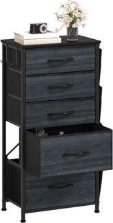 DWVO Kommode mit 5 Schubladen, langlebiger Schrank mit Haken & Seitentaschen, Stoffschubladen mit Griffen, Robustes Metallgestell, Holzmaserung Anthrazit Schwarz