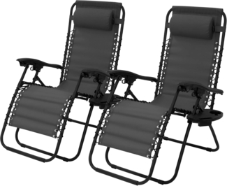 ML-DESIGN Gartenliege Sonnenliege klappbar mit verstellbarem Kopfpolster & Rückenlehne, 2 St, Liegestuhl Grau wetterfest mit Schnürsystem Zero Gravity
