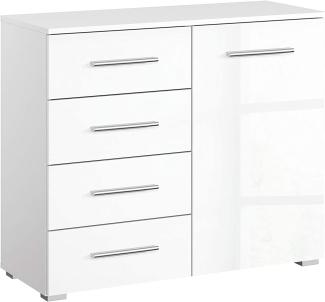 Rauch Möbel Imposa Schlafzimmer Kommode,Kommode in Hochglanz Weiß 1-türig mit 4 Schubladen inklusive Zubehörpaket Basic 1 Einlegeboden BxHxT 93 x 81 x 42 cm