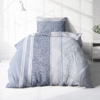 Träumschön Bettwäsche Premium Set 135x200 -80x80 cm aus Baumwolle, Ranken Hellblau, Baumwolle, 2 teilig, mit Reißverschluss, luftig und leicht Sommerbettwäsche