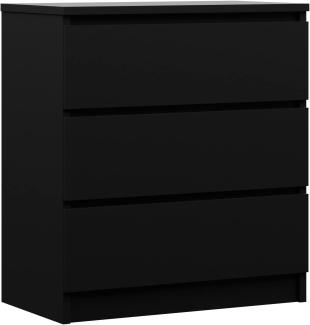 Kommode mit 3 Schubladen, Farbe: Schwarz Matt, H: 79 cm, B: 70 cm, T: 39 cm. Schrank für Wohnzimmer, Büro, Schlafzimmer