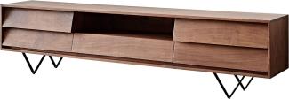 Lowboard Eloi 200x35 cm Akazie Braun 2 Türen 1 Schublade V-Fuß Schwarz