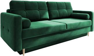 Schlafsofa Sofa Pastella Couch Ausklappbares Sofa Schlaffunktion Bettkasten - Kissen Bettzeugbehälter Hilfsautomat - Wohnzimmer, Gästezimmer Modern Design (Kronos 19 Grün)