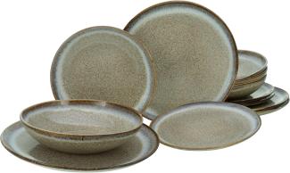 CreaTable 14436 Tafelservice Stone für 4 Personen, Steinzeug, sandbraun (1 Set, 12-teilig)