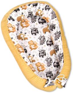 PIMKO Multifunktionale 2seitig Babynest Kuschelnest Kokon für Babys Nestchen antiallergischre Neugeborene Kokon Reisebett 55x90 cm Baumwolle und VELVET (Mustard)