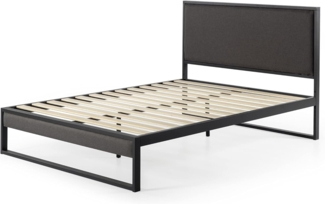 Zinus Christina Bett 160x190 cm – Bettgestell 36 cm hoch – Bettgestell mit gepolstertem Plattformbett mit Kopfteil und Lattenrost aus Holz – Dunkelgrau