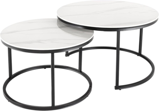 riess-ambiente Couchtisch ELEGANCE Ø70cm weiß / schwarz (Set, 2-St), Wohnzimmer · Keramik · Metall · rund · Marmor-Design · Modern