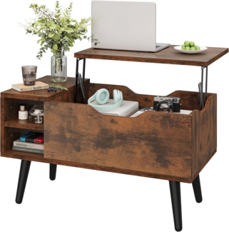 YITAHOME Couchtisch mit anhebbarer Platte und verstecktem Fach, verstellbare Ablagefläche, Federheber, Couchtisch mit Stauraum für Wohnzimmer, 80 x 40 x 61,5 cm, Vintage-Braun