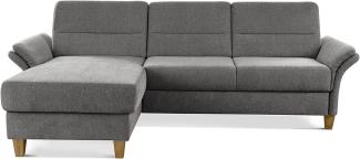 CAVADORE Eckcouch Wyk mit Federkern / Ecksofa im Landhaus-Stil mit Longchair und Holzfüßen / 252 x 90 x 162 / Chenille, Grau