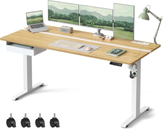 Vasagle Höhenverstellbarer Schreibtisch elektrisch, 70x160 cm Tischoberfläche, stufenlos verstellbar, Memory-Funktion mit 4 Höhen, goldeichenfarben, von Songmics