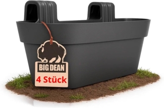 BigDean 4x Blumenkasten Balkongeländer 50cm Blumenkästen mit Wasserspeicher Balkonkasten mit Halterung Anthrazit