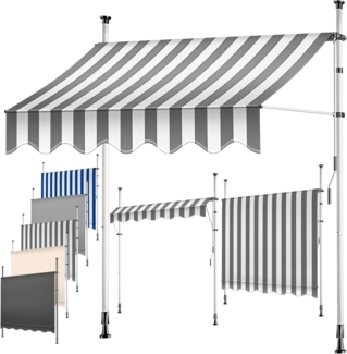 KESSER® Klemmmarkise mit Handkurbel Balkon, Balkonmarkise ohne Bohren, UV-beständig höhenverstellbar wasserabweisend , Sonnenschutz, Terrassenüberdachung , einfache Montage 400cm, Weiß-Grau