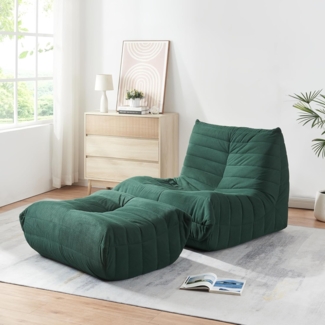 Bodensessel mit Fußhocker Kodsø 75x90x100 cm Cord Grün [en. casa]