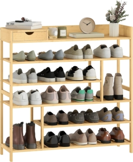 HOMCOM Schuhregal mit 6 Ebenen, Schublade aus Bambus, für max. 18 Paar Schuhe, Schuhständer 1-tlg, für Eingang, Schlafzimmer, 101 x 30 x 100 cm, Natur