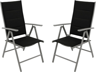 DEGAMO Gartensessel ALMERIA (2-St), klappbar, Alu silbergrau + Kunstgewebe gepolstert schwarz, wetterfest