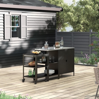 Outdoorset Bolognano Standregal Schrank und Servierwagen Schwarz, matt [casa. pro]