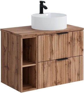 Vente-unique - Waschbeckenunterschrank hängend mit Ablagen & Aufsatzwaschbecken rund - Streifenoptik - Holzfarben hell - 80 cm - ZEVARA