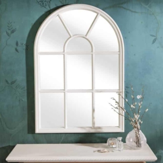 LebensWohnArt Wandspiegel Shabby Chic Rundbogen-Fenster-Spiegel 100cm weiss Landhaus