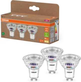 Osram Energy Class LED-Reflektor-Lampe PAR16 mit 2.5 W, 450 lm, warmweiß (2700 K) aus klarem bleifreiem Glas mit GU10 Sockel in der Energieeffizienzklasse A, 50 mm Durchmesser, IP20.