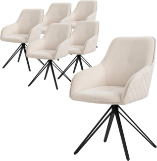 ML-DESIGN Stuhl Esszimmerstuhl aus Textil Webstoff mit Metallbeine, 360° drehbar (6 St), Polsterstuhl mit Rücken-& Armlehne Creme Küchenstuhl Wohnzimmerstuhl