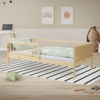 ML-DESIGN Jugendbett Bodenbett Juniorbett inkl. Lattenrost Einzelbett für Kinder Kinderbett, Junior-Bett mit Rausfallschutz Bettrahmen aus MDF / Kiefer