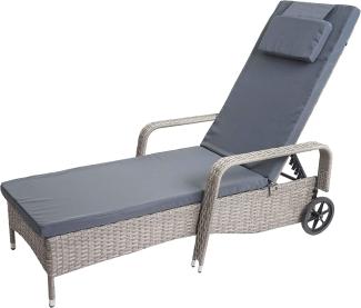 Poly-Rattan Sonnenliege Carrara, Relaxliege Gartenliege Liege, Alu ~ grau, Kissen dunkelgrau